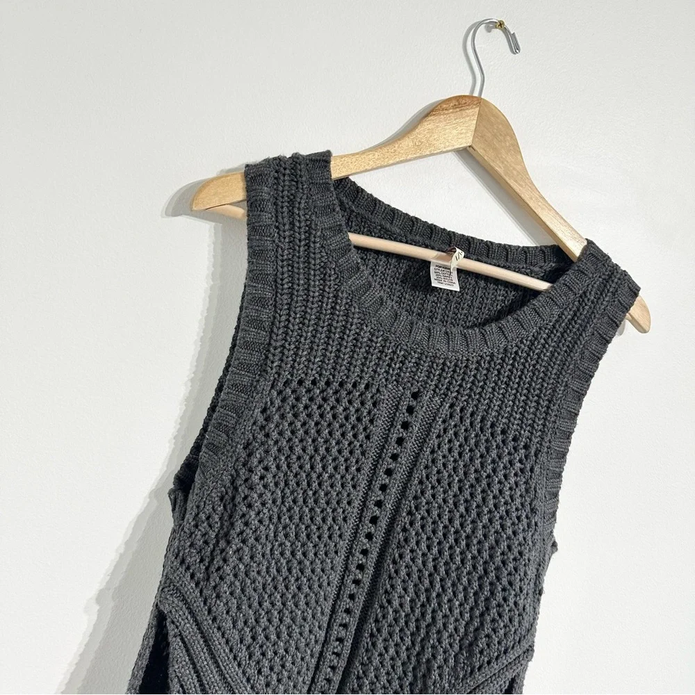 XCVI Chunky Knit Hi Low Cotton Sweater Vest sleeveless grey
